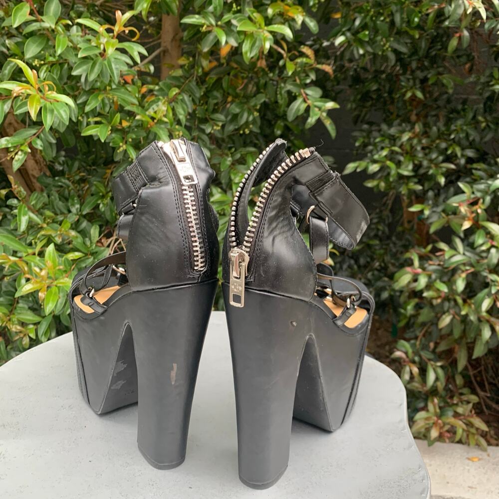 Current Mood Strappy Platform Black Pleather Heels Women’s 7 Chunky - Picture 9 of 9